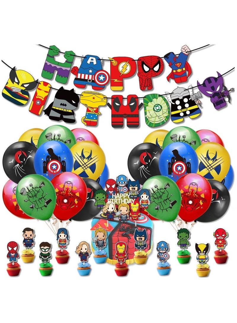 Spiderman Superhero League Birthday Party Decoration Set Happy Birthday Banner Bunting Cake Decorating Topper Balloons For Boys Girls Birthday Decoration - Image 1