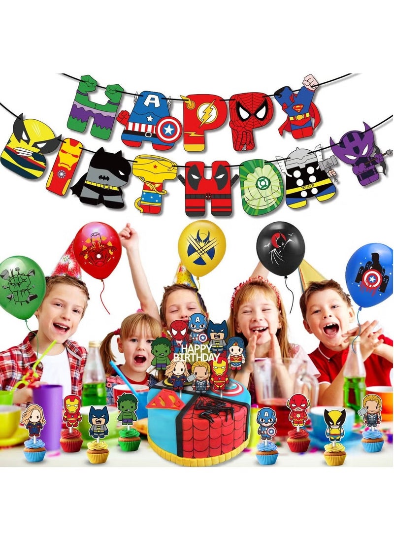 Spiderman Superhero League Birthday Party Decoration Set Happy Birthday Banner Bunting Cake Decorating Topper Balloons For Boys Girls Birthday Decoration - Image 2