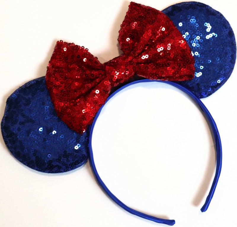CLGIFT Snow White Rainbow Sparkle Mouse Ears, Minnie Ears with Red, Silver, Gold, and Blue Sequins - HANDMADE, Flexible Headband for Kids and Adults - Christmas Costume Headwear - Image 3