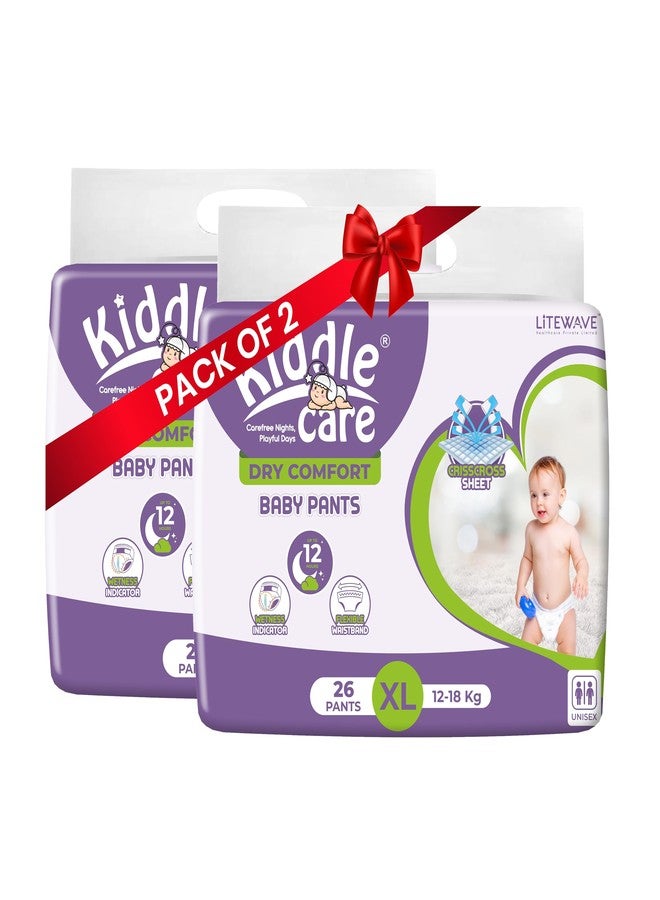Kiddle Care Dry Comfort Baby Diaper Pants Advanced Soft |Extra Large (XL) | 12-18 Kg |Pack of 2 |52 Pieces| Up to 12 Hours Protection, Prevents Leakage, Wetness Indicator - Image 1