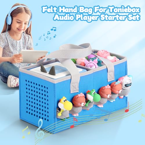 Piaclen Carrying case for Toniebox Audio Player and Figurines Starter Set,Felt Organizer Bag,Travel for toniebox 2 Earphone and charger accessories portable bag (Blue) - Image 5