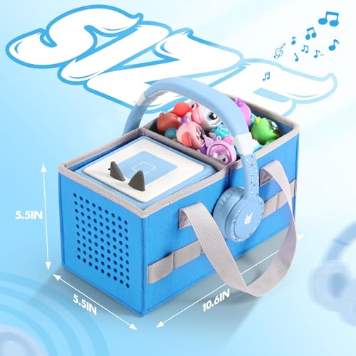 Piaclen Carrying case for Toniebox Audio Player and Figurines Starter Set,Felt Organizer Bag,Travel for toniebox 2 Earphone and charger accessories portable bag (Blue) - Image 3