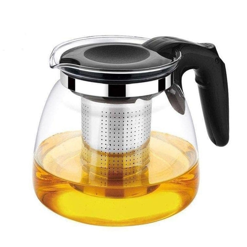 GipiBox Borosilicate Round Glass Tea Pot with Heat Resistant Stainless Steel Infuser Perfect for Tea and Coffee Maker Clear Glass Kettle TEAPOT with Black Handle 1000ml - Image 1