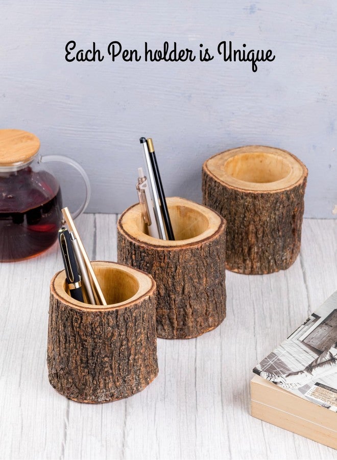 Mie Creations Rustic Wood Pencil Cup Pen Holder for Table, Vintage Antique Wooden Office Desktop Stationary Organizer, Cute Retro Desk Accessories, Farmhouse Decorative Mango Wood Log Pen Stand- 4'' - Image 5