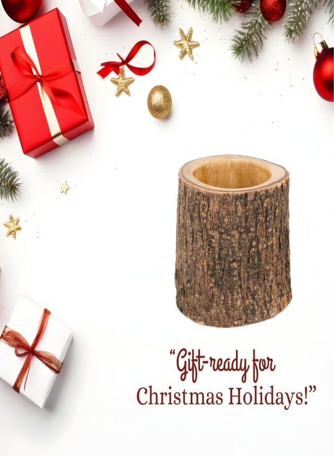 Mie Creations Rustic Wood Pencil Cup Pen Holder for Table, Vintage Antique Wooden Office Desktop Stationary Organizer, Cute Retro Desk Accessories, Farmhouse Decorative Mango Wood Log Pen Stand- 4'' - Image 4