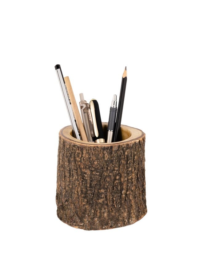 Mie Creations Rustic Wood Pencil Cup Pen Holder for Table, Vintage Antique Wooden Office Desktop Stationary Organizer, Cute Retro Desk Accessories, Farmhouse Decorative Mango Wood Log Pen Stand- 4'' - Image 1