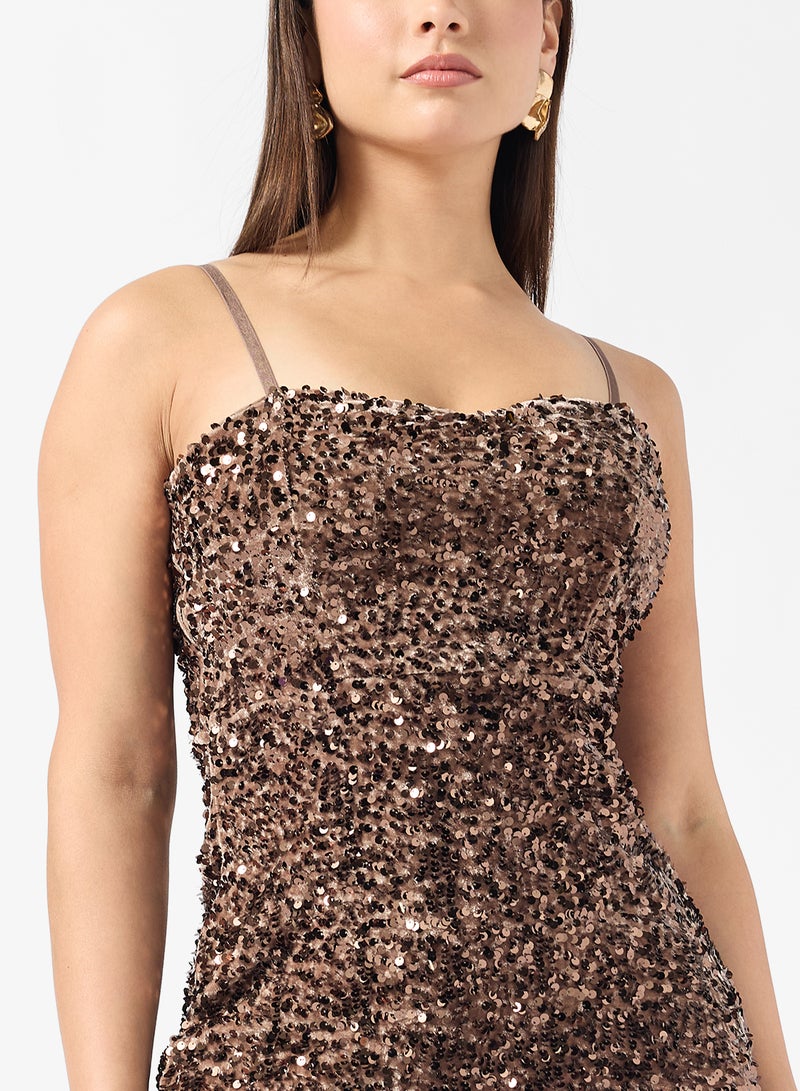 ONLY Sequin Detail Strappy Mini Dress - Image 3
