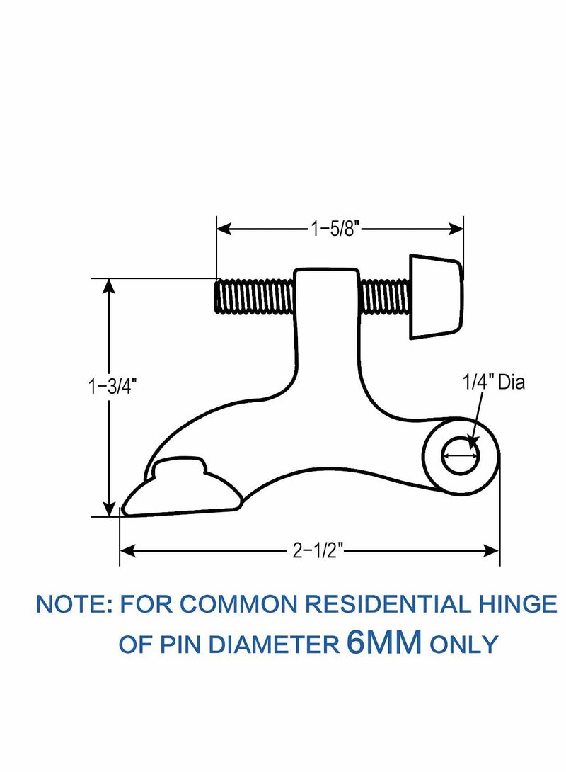 Generic 4 Pack Hinge Pin Black Door Stopper,  Adjustable Deluxe Heavy Duty Door Stopper 2-1/2"x 1-3/4”,with Black Rubber Bumper Tips  - Image 3