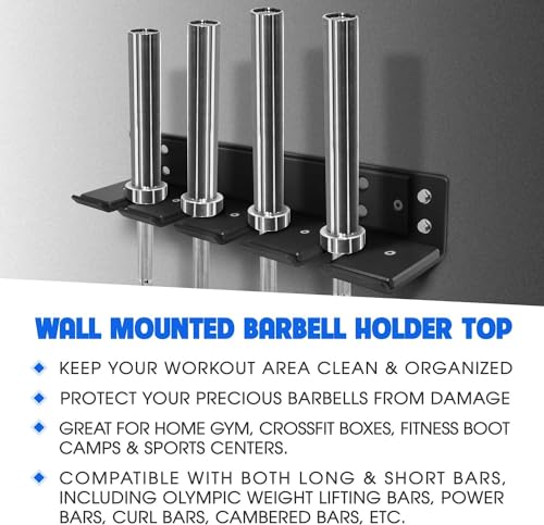 Yes4All Vertical Wall Mounted Olympic Barbell Holder, Barbell Storage Rack, Hanging Barbell Rack for Home Fitness Equipment - 4 bars - Image 4