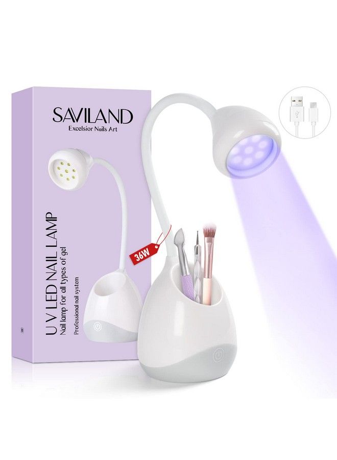 Saviland مصباح أظافر قابل للشحن LED 36 واط مصغر ضوء UV لأظافر الجل مع حامل فرشاة الأظافر ومصباح Gel X وضوء فلاش لعلاج الأظافر مصباح UV محمول لشفاء الراتنج للاستخدام المنزلي صالون الأظافر DIY - Image 2
