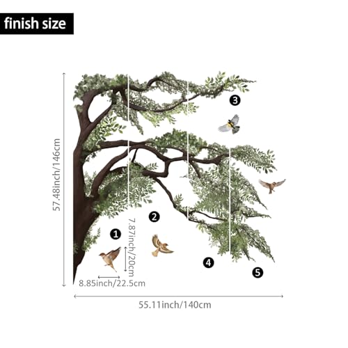 astrkiz 5511X5748 Original Hand Drawn Realistic Huge Oak Tree Wall Decals Peel and Stick for Kids Room - Image 3