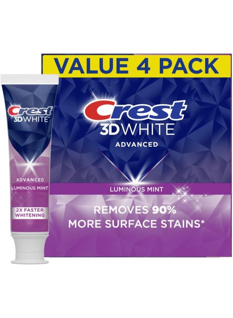 Crest 3D White Luminous Mint Teeth Whitening Toothpaste, 3.7 oz, Pack of 4 - Image 1