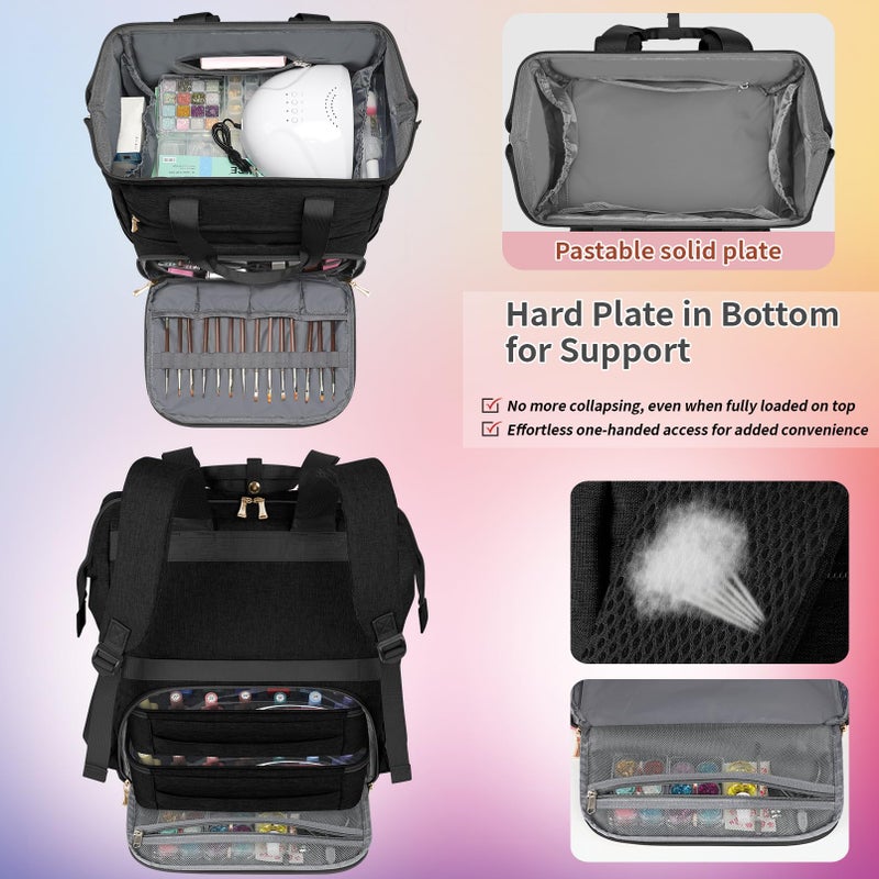 LTINVECK Nail Polish Organizer Case Backpack Holds 70 Bottles (15ml/0.5fl.oz)& Nail Lamp, 2 Layers Detachable Nail Kit Storage Case, Large Travel Nail Supplies Shoulder Bag for Manicure Tools (black) - Image 3