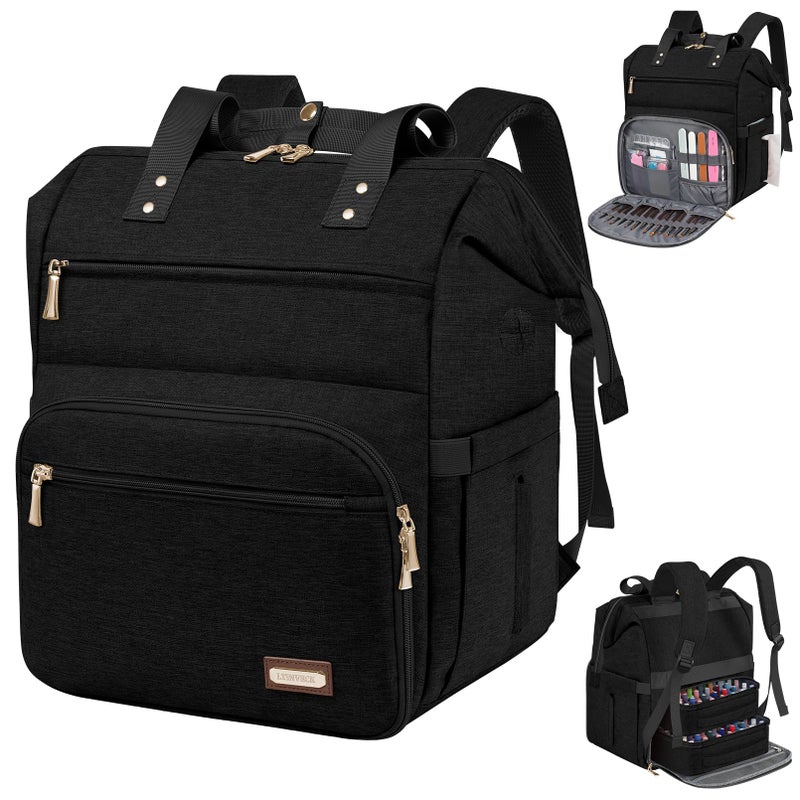 LTINVECK Nail Polish Organizer Case Backpack Holds 70 Bottles (15ml/0.5fl.oz)& Nail Lamp, 2 Layers Detachable Nail Kit Storage Case, Large Travel Nail Supplies Shoulder Bag for Manicure Tools (black) - Image 1