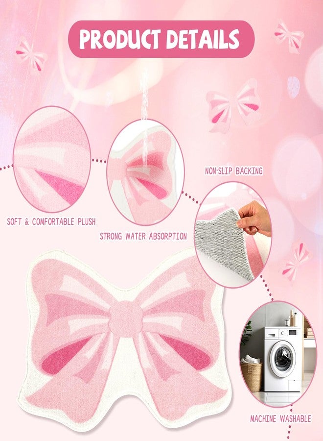 FEBSNOW Pink Bow Bathmat Rugs, Non Slip Coquette Bow Cute Aesthetic Carpet, Cute Room Decor Coquette Rug for Bathroom Bathtub Shower Bedroom and Living Room（27.6 x 21.3 inch） - Image 2