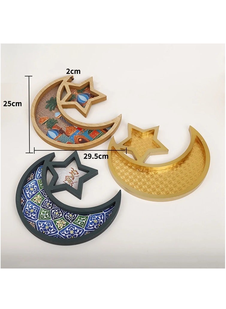 Moon Star Wooden Dessert Tray Home Decoration Ramadan Eid Party Tray Natural Wood Color  - Image 4