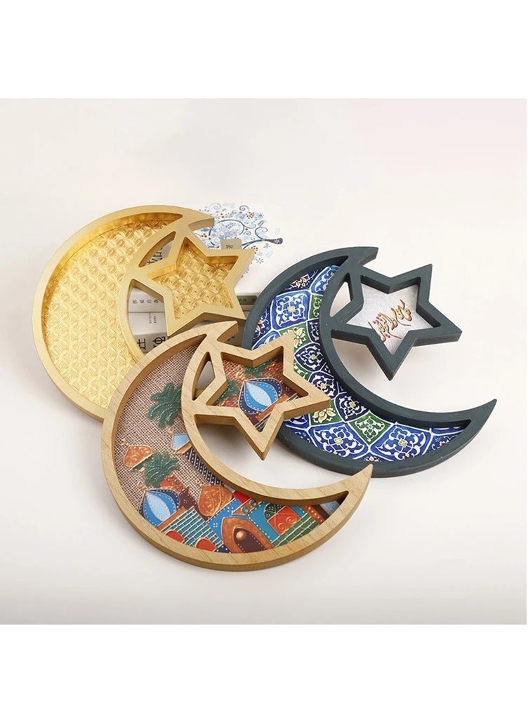 Moon Star Wooden Dessert Tray Home Decoration Ramadan Eid Party Tray Natural Wood Color  - Image 3