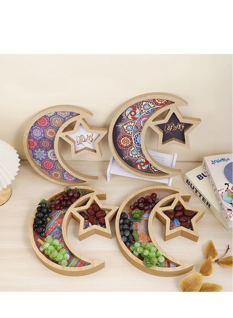 Moon Star Wooden Dessert Tray Home Decoration Ramadan Eid Party Tray Natural Wood Color  - Image 2