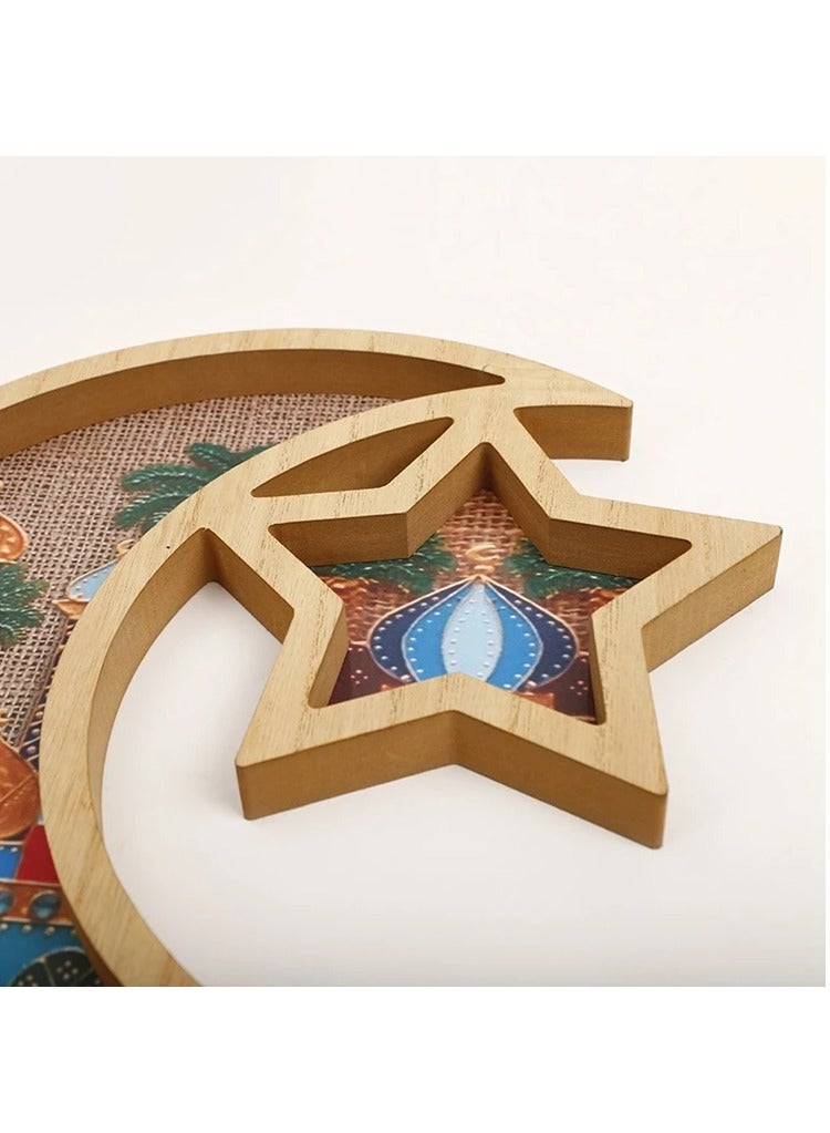 Moon Star Wooden Dessert Tray Home Decoration Ramadan Eid Party Tray Natural Wood Color  - Image 5