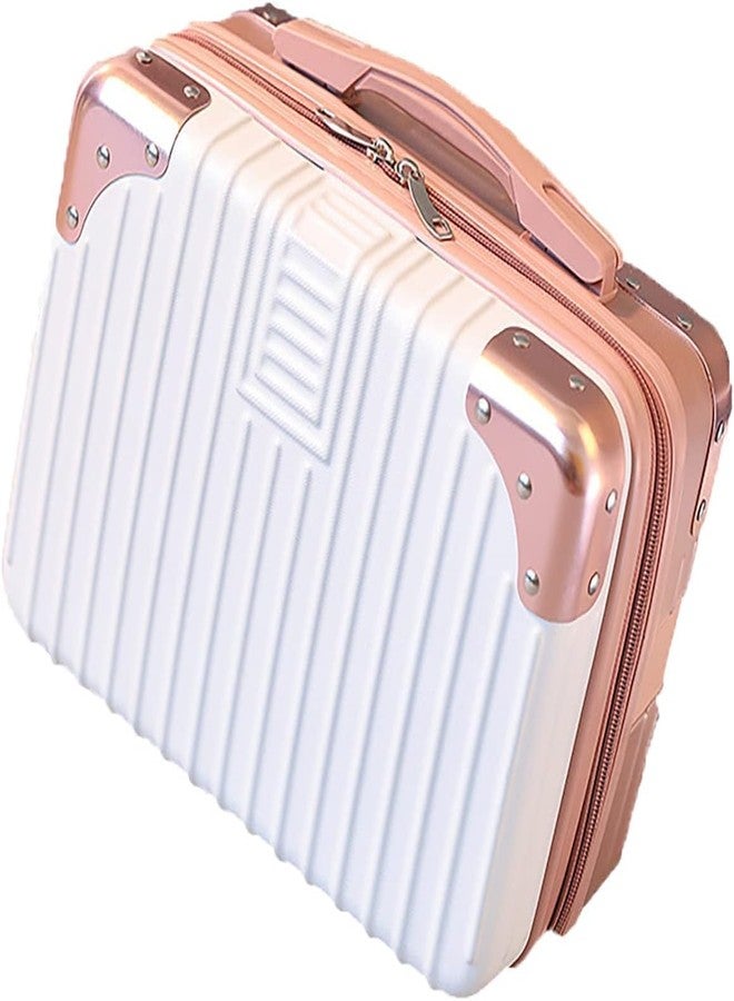 TONSYL Hard Shell Cosmetic Bag Case Travel Hand Luggage Small Portable Carrying Suitcase Makeup Case for Women Organizer Box Vanity Mini Suitcase 14'' Books, Bottles, Clothes (Rose Gold-White) - Image 1