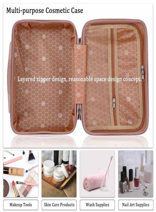 TONSYL Hard Shell Cosmetic Bag Case Travel Hand Luggage Small Portable Carrying Suitcase Makeup Case for Women Organizer Box Vanity Mini Suitcase 14'' Books, Bottles, Clothes (Rose Gold-White) - Image 5
