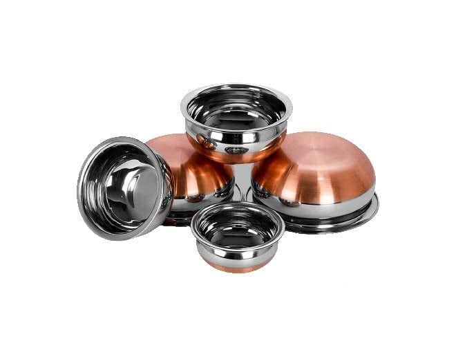 KC Stainless Steel Copper Bottom Kitchen Serving, Cooking Bowl | Handi Set 5-Pieces | Biryani Handi - Image 3
