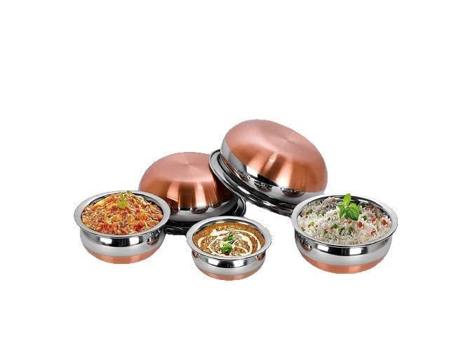 KC Stainless Steel Copper Bottom Kitchen Serving, Cooking Bowl | Handi Set 5-Pieces | Biryani Handi - Image 2