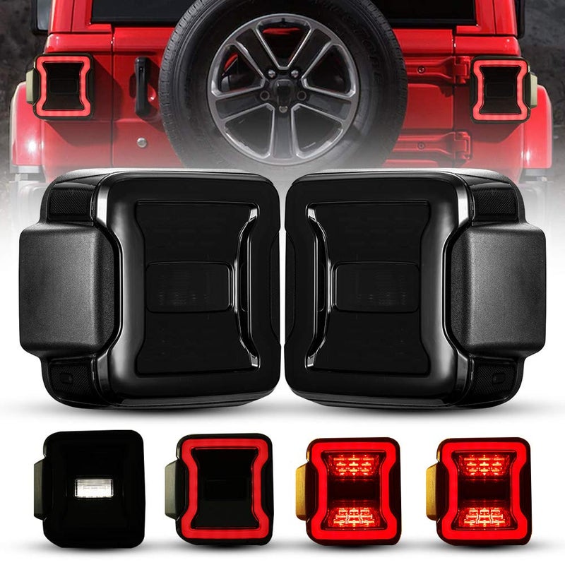 BUNKER INDUST LED Tail Lights Replacement for 20182025 Jeep Wrangler JL4xe Accessories Rear Tail Lamp Kit Brake Stop Light Turn Signal Light Reverse Back Up Assembly Smoked