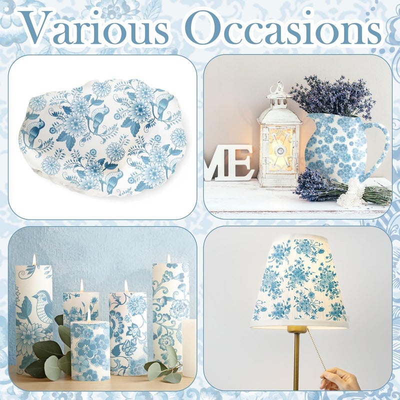 Epakh 36 عبوة 6 أنماط من مناديل عيد الميلاد الزرقاء الفاتحة للتزيين متنوعة الزهور الصينية مناديل كوكتيل زخرفية ورقية للحرف اليدوية لمشاريع DIY ديكور الأثاث، كل واحدة مفتوحة 13 بوصة - Image 4