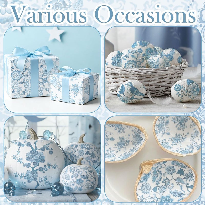 Epakh 36 عبوة 6 أنماط من مناديل عيد الميلاد الزرقاء الفاتحة للتزيين متنوعة الزهور الصينية مناديل كوكتيل زخرفية ورقية للحرف اليدوية لمشاريع DIY ديكور الأثاث، كل واحدة مفتوحة 13 بوصة - Image 2