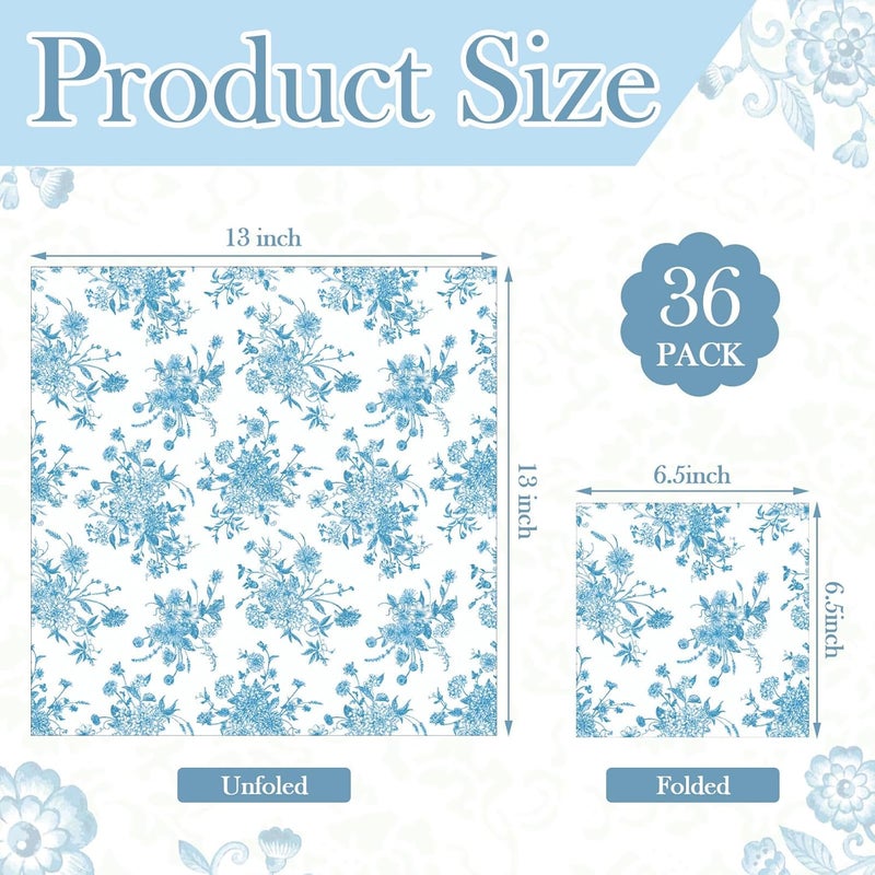 Epakh 36 عبوة 6 أنماط من مناديل عيد الميلاد الزرقاء الفاتحة للتزيين متنوعة الزهور الصينية مناديل كوكتيل زخرفية ورقية للحرف اليدوية لمشاريع DIY ديكور الأثاث، كل واحدة مفتوحة 13 بوصة - Image 3
