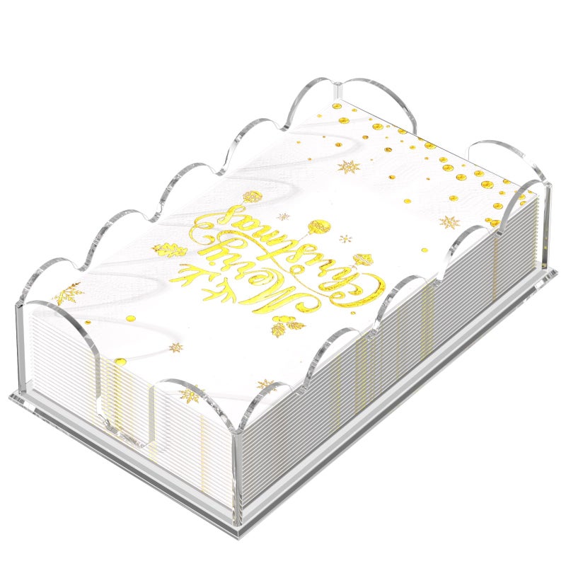PITBVO Napkin Holder for Table, Scalloped Acrylic Guest Towel Holder for Bathroom, Clear Waterproof Disposable Paper Hand Towels Lucite Tray for Kitchen Buffet Napkin Caddy for Home Restaurant Party - Image 1