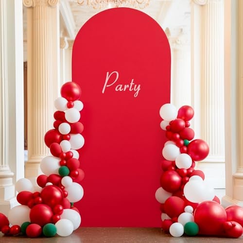 PARTISKY 7.2FT Red Arch Backdrop Cover, Spandex Fitted Wedding Arch Stand Covers 2-Sided Round Top Chiara Stretchy Arch Backdrop Cover for Wedding Birthday Party Baby Shower Banquet Decoration - Image 5