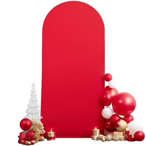 PARTISKY 7.2FT Red Arch Backdrop Cover, Spandex Fitted Wedding Arch Stand Covers 2-Sided Round Top Chiara Stretchy Arch Backdrop Cover for Wedding Birthday Party Baby Shower Banquet Decoration - Image 1