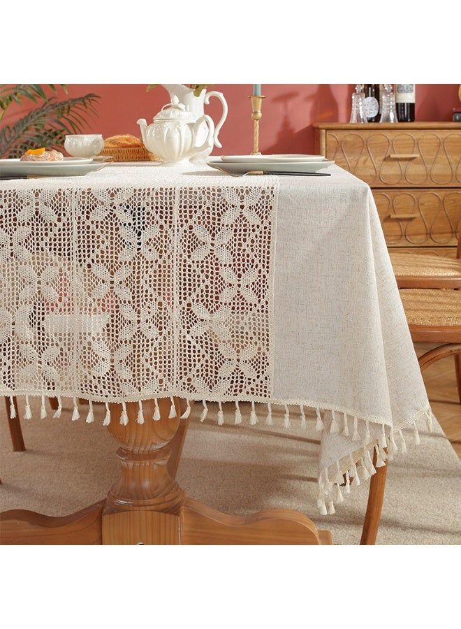 Simple Pure Color Lace Lace Stitching Process Dustproof Rectangular Table Cloth, Outdoor Table Cloth, Kitchen Banquet Rectangular Table Cloth - Image 1