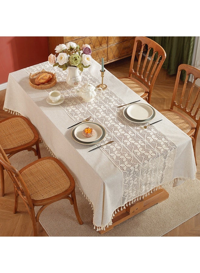 Simple Pure Color Lace Lace Stitching Process Dustproof Rectangular Table Cloth, Outdoor Table Cloth, Kitchen Banquet Rectangular Table Cloth - Image 2