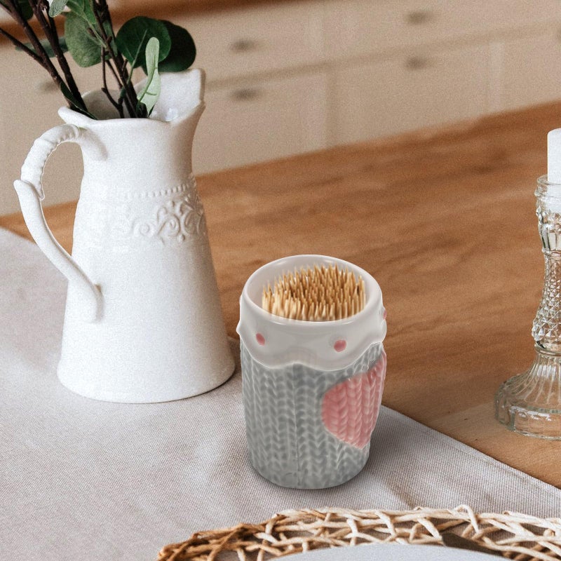 Ceramic Toothpick Holder with Embossed Heart Design Light Gray Kitchen Accessory - Image 5
