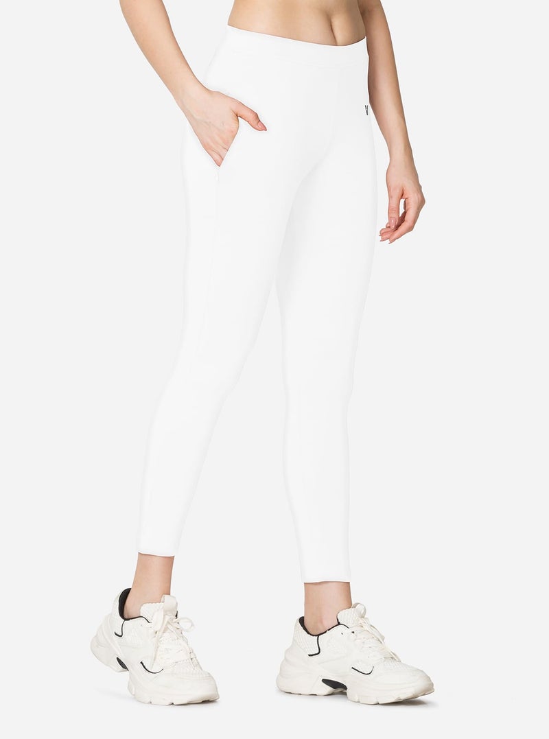 VSTAR PL02 Women Ankle Length Stretchable Slim Fit Leggings with Secured Side Pocket | Moisture-Wicking | Soft Waistband & Cotton-Elastane Fabric | XL | White - Image 2