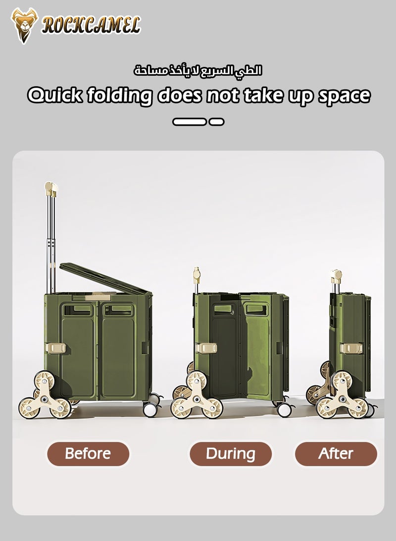 ROCKCAMEL عربة تسوق قابلة للطي مع غطاء يفتح من الأمام، عربة قابلة للطي كبيرة جدًا لجميع التضاريس مع عجلات لتسلق السلالم للتسوق من البقالة والتخييم والشاطئ ومنظم التخزين (أخضر، 40.5 × 43.5 سم) - Image 2