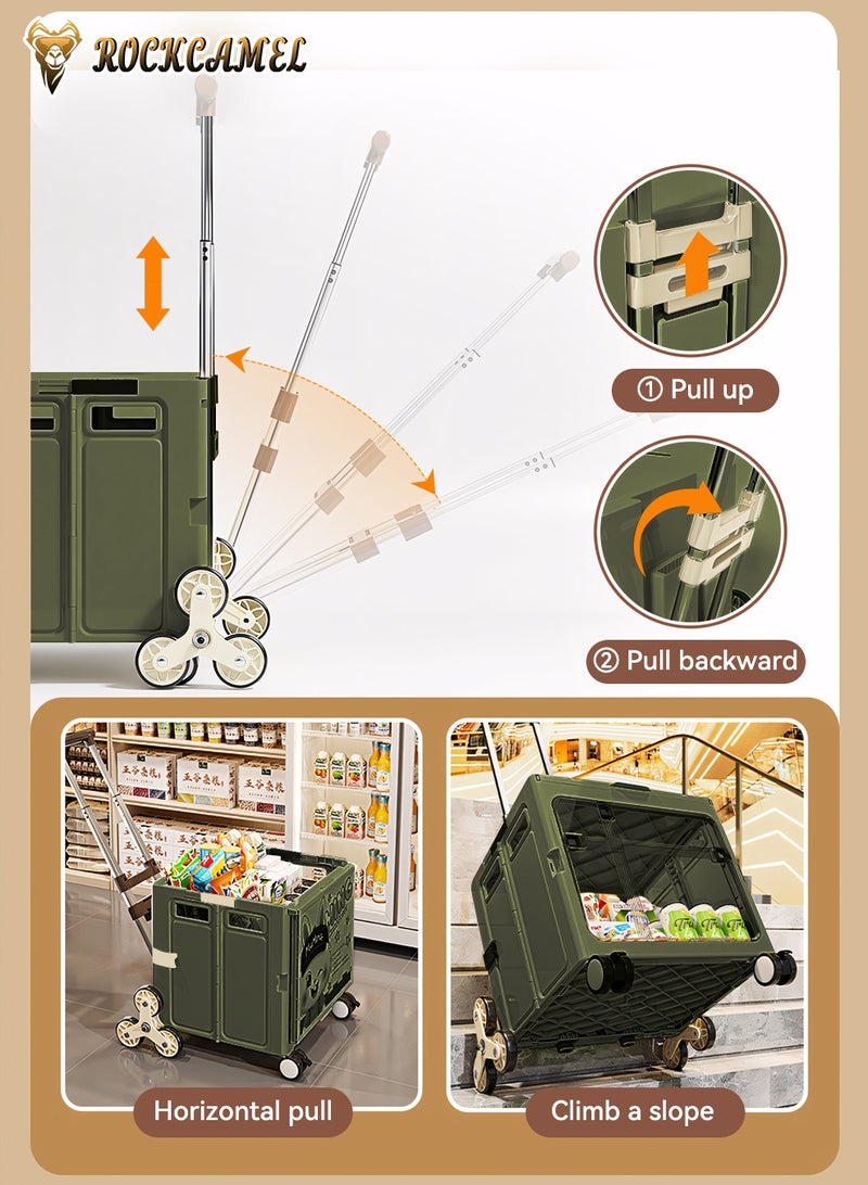 ROCKCAMEL عربة تسوق قابلة للطي مع غطاء يفتح من الأمام، عربة قابلة للطي كبيرة جدًا لجميع التضاريس مع عجلات لتسلق السلالم للتسوق من البقالة والتخييم والشاطئ ومنظم التخزين (أخضر، 40.5 × 43.5 سم) - Image 5