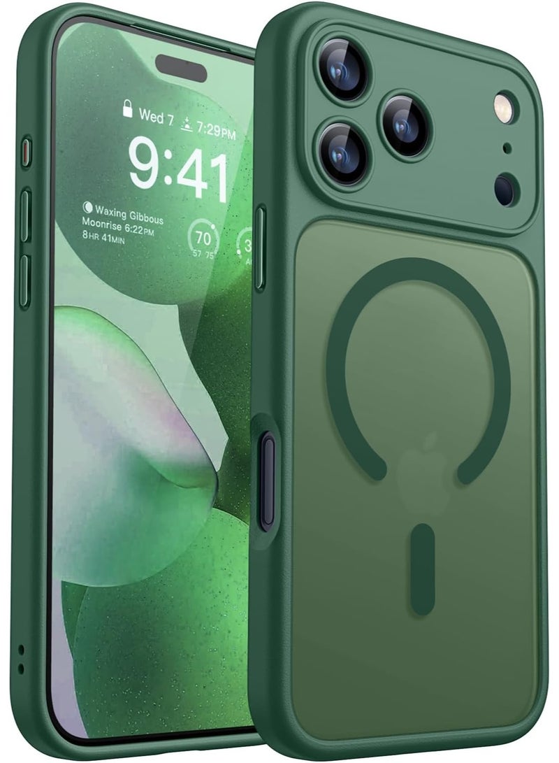 ESCASE Magnetic Cover for iPhone 17 Pro 6.3 Inch, MagSafe Compatible, Full Camera Protection, Translucent Matte Slim Protective Shockproof Case, Green - Image 1