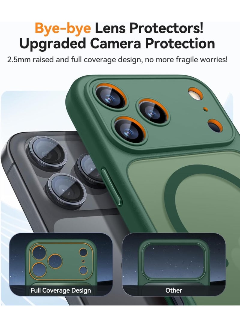 ESCASE Magnetic Cover for iPhone 17 Pro 6.3 Inch, MagSafe Compatible, Full Camera Protection, Translucent Matte Slim Protective Shockproof Case, Green - Image 3