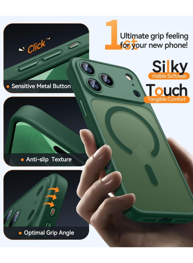 ESCASE Magnetic Cover for iPhone 17 Pro 6.3 Inch, MagSafe Compatible, Full Camera Protection, Translucent Matte Slim Protective Shockproof Case, Green - Image 5