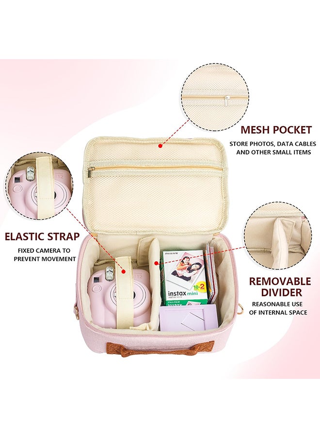 O Ozone Universal Portable Camera Case for Fujifilm Instax Mini 12/11/99/9/EVO/40/90/Link2/DSLR Cameras Protective Camera Bag with Shoulder Strap- Pink  - Image 2