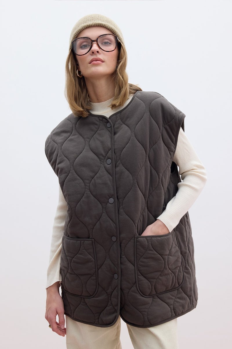 Manuka Quilted Pocket Vest Brown  - Image 1