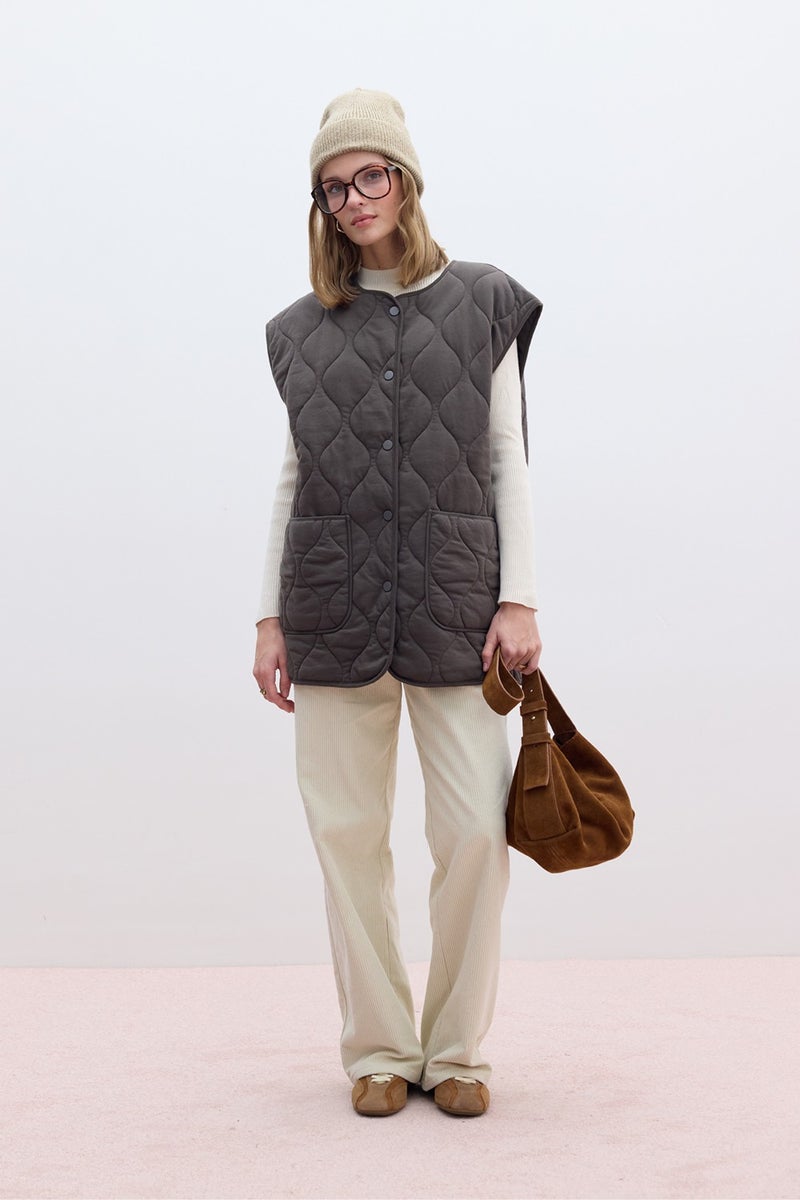 Manuka Quilted Pocket Vest Brown  - Image 3