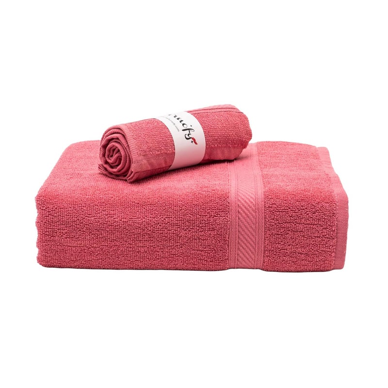 Furnofy 450 GSM Cotton Towel Set of 2 1 Bath 70x140 cm 1 Hand 40x60 cm Highly Absorbent and Soft Bathroom Towels Pack of 2 Pink - Image 1