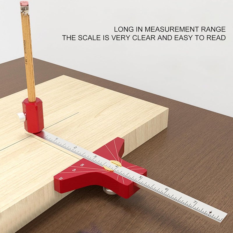 مسطرة النجارة من سبائك الألومنيوم، أداة دقيقة ذات مقياس مزدوج وعلامة زاوية وخط انزلاقي - Image 4
