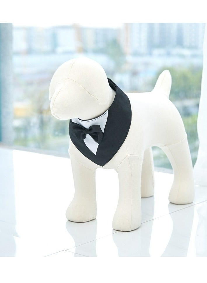 Dog Tuxedo Formal Cat Wedding Bandana Dog Collar with Bow Tie Cat Birthday Costume Valentines Outfit Pet(BLACK-M) - Image 4
