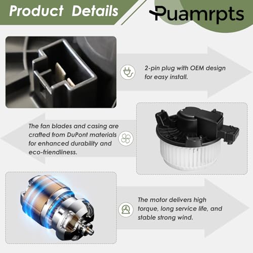 PUAMRPTS AC Heater Blower Motor Compatible with Dodge, RAM, Chrysler Vehicles - Ram 1500/2500 2009-2010 | 2500/3500 2011-2018, w/o ATC, 2Pins, 68048903AA - Image 5
